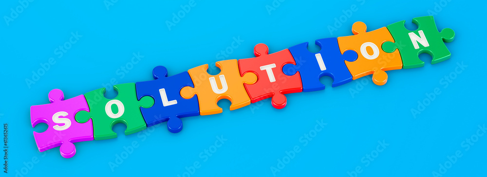 Poster solution from colored puzzles, 3d rendering