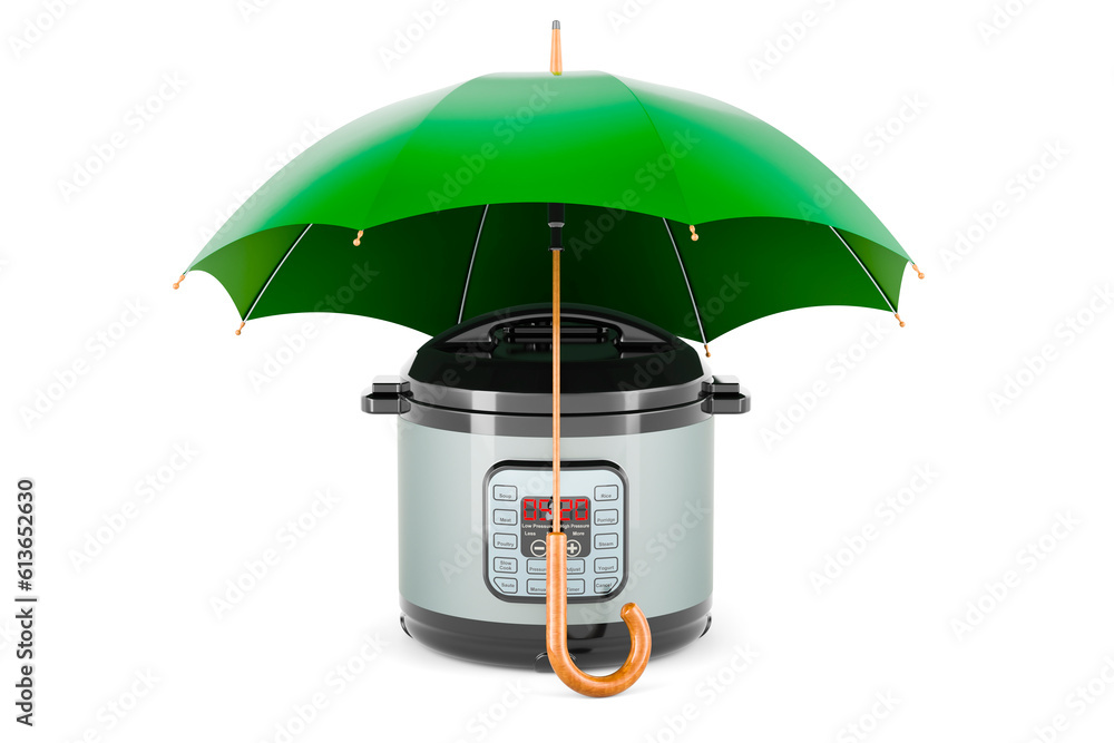 Poster automatic multicooker under umbrella. 3d rendering