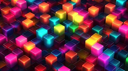 Neon Photo isometric cubes seamless pattern Generative AI