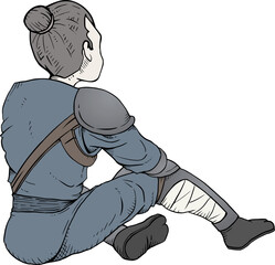 Warrior sit in ground