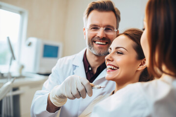 Obraz premium Doctor performing a dental examination on a patient, doctor, hospital Generative AI