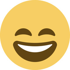 Grinning Face with Smiling Eyes emoji. A yellow face with smiling eyes and a broad, open smile, showing upper teeth and tongue on some platforms. Often conveys general happiness and good amusement.