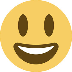 Grinning Face with Big Eyes emoji. A yellow face with smiling eyes and a broad, open smile, showing upper teeth and tongue on some platforms. Often conveys general happiness. Vector emoticon.
