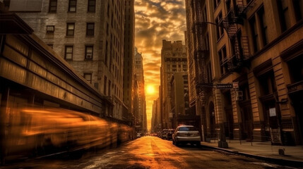 Fototapeta na wymiar New york city at Sunset wallpaper - Golden hour photography