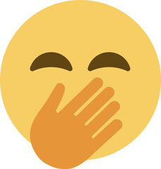 Top quality emoticon. Chuckle Emoji. Emoticon cover mouth with hand while laughing. Yellow face emoji. Popular element.