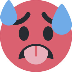 Top quality emoticon. Hot emoji. Overheated emoticon, red face with tongue stuck out. Yellow face emoji. Popular element.