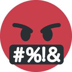 Top quality emoticon. Angry swearing emoji. Emoticon with swear words censored by grawlix symbols. Angry red face. Emoji. Cute emoticon isolated