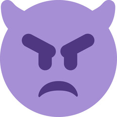 Top quality emoticon. Evil devil emoji. Happy purple emoticon with devil horns. Yellow face emoji. Popular element.