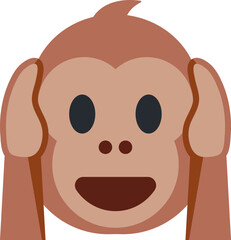 Hear-No-Evil Monkey vector emoji icon. Depicted as the brown Monkey Face with hands covering its ears.