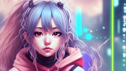 Fototapeta premium 3D Anime Girl Kawaii Generative AI