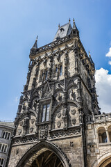 Fototapeta premium Gothic Powder Tower or Powder Gate (Prasna Brana, from 1475) in Prague Old Town. Prague, Czech Republic.