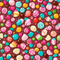 Fototapeta premium Enter the AI-Generated Candy Wonderland: A Sweet Delight of Candy Canes, Lollipops, and Hard Candies in a Colorful Illustration