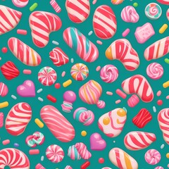 AI-Created Candy Fantasy: Sugar-Coated Ornaments and Lollipops on Colorful Backdrop