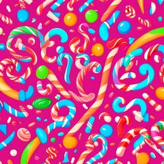 AI-Generated Candy Wonderland: Step into a Sweet Delight of Colorful Candy Canes, Lollipops, and Hard Candies, Creating a Whimsical Illustration
