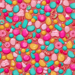 Fototapeta na wymiar Immerse in the Enchanting Candyland: AI-Generated Illustration Depicting Sugar-Coated Candy Canes, Lollipops, and Irresistible Hard Candies