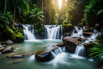 Plakat waterfall in the forest generative ai technology