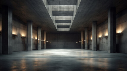 Fototapeta na wymiar Empty brutalist room with no furniture, created with generative AI technology