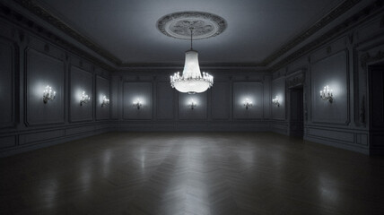 Empty Beaux arts room with no furniture, created with generative AI technology