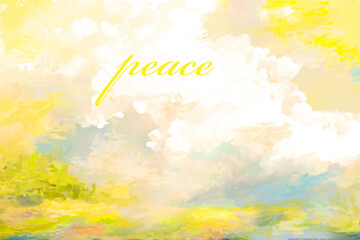 Fototapeta premium Impressionistic Soft Cloudscape with Peace-in yellows- Digital Painting, Art, Artwork, Illustration for Background, Backdrop, or Wallpaper – Also for Ads, Fliers, Posters, social media posts or ads