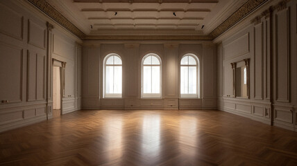 Empty Beaux arts room with no furniture, created with generative AI technology