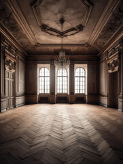 Fototapeta na wymiar Empty baroque room with no furniture, created with generative AI technology