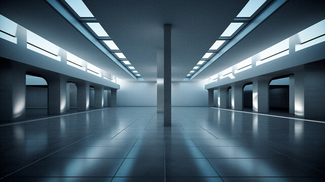 Empty futurist modern room with no furniture, created with generative AI technology