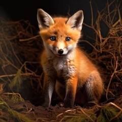 Red fox portrait, Cute little red fox, Vulpes vulpes.