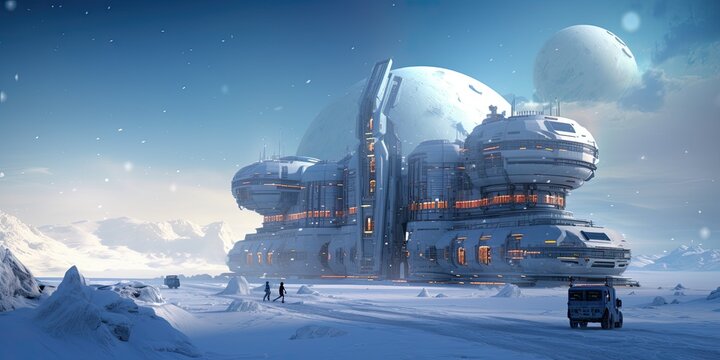  a futuristic Artic outpost colony Space Frontier-themed, horizontal format in JPG. Generative AI