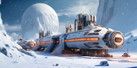  a futuristic Artic outpost colony Space Frontier-themed, horizontal format in JPG. Generative AI