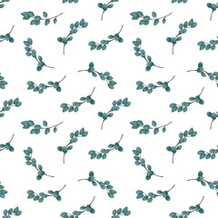 Hand painted eucalyptus branches and leaves seamless pattern.