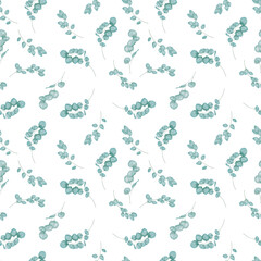 Hand painted eucalyptus branches and leaves seamless pattern.