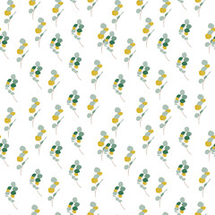 Hand painted eucalyptus branches and leaves seamless pattern.