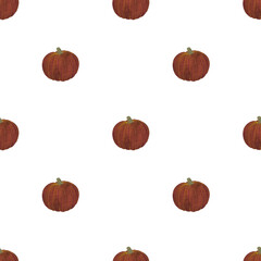 Watercolor pumpkins seamless pattern on the white background