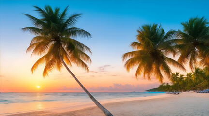 Obraz premium Paradise Island, Palm Trees On The Beach, Generative AI.