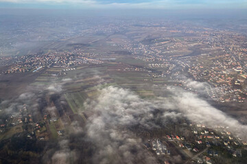Aerial view of landscape in Silesia, Poland in winter.