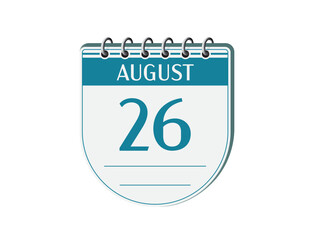 26 august round retro calendar page vector. 3d one day calendar, date appointment, business planner, event reminder illustration. Abstract three dimensional daily date old calendar. 