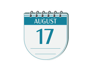 17 august round retro calendar page vector. 3d one day calendar, date appointment, business planner, event reminder illustration. Abstract three dimensional daily date old calendar. 