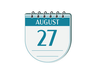 27 august round retro calendar page vector. 3d one day calendar, date appointment, business planner, event reminder illustration. Abstract three dimensional daily date old calendar. 