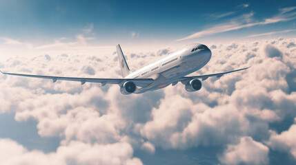 Obraz premium transport by airplane with blue but cloudy sky in the background