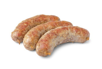 Tasty homemade sausages isolated on white background