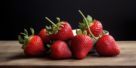 delicious Strawberries on a wooden block, Food-themed, horizontal format in JPG. Generative AI