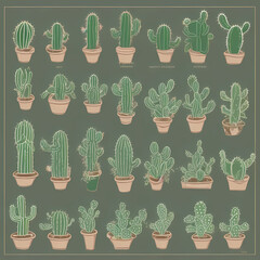 exploring, nature's charm, AI-generated cactus illustrations, intricate motifs, vibrant, artwork