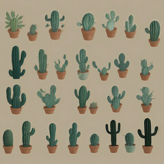 cactus illustrations, motif artwork, AI-generated, desert dreams, playful designs, artistic exploration