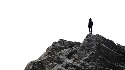 Woman on top of a Rocky Mountain Peak. Adventure PNG Cutout for composites