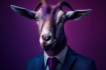 Anthropomorphic goat dressed in a suit like a businessman. Business Concept. AI generated, human enhanced