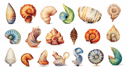 watercolor stickers set of under water life, ai generative