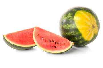 Fresh watermelon and pieces on white background