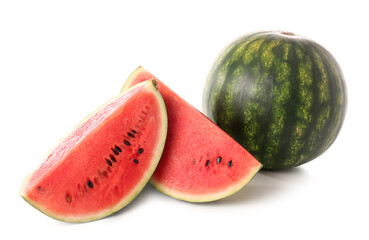 Fresh watermelon and pieces on white background