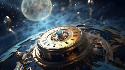 clock in space, time concept