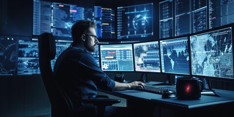 a 911 call center for first responders, fire, police, and medical personnel, in Emergency-themed, Horizontal format in JPG. Generative AI